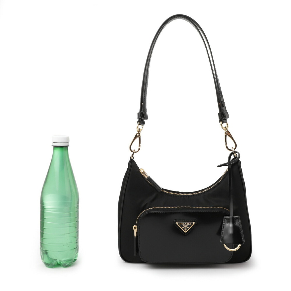 Prada Shoulder Bag Handbag Black Re Brushed Leather - Picture 3 of 8